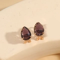 Elegant gold earrings with purple teardrop crystals on a modern geometric base - Coffee (Gold)