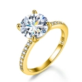 Classic S925 silver four-prong ring with a round pink diamond and pavé band - US Size 9 / HK Size 20 / 1 Carat (Gold Plated White Moissanite)