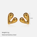 Detailed view of 18k gold plated heart earrings with sparkling cubic zirconia inlay - Gold Rhinestone Heart Style