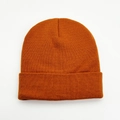 Double-layer knitted beanie in bright orange for outdoor winter warmth and wind protection - Tan