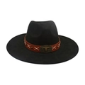 Classic black wool western cowboy hat with brown leather band and bull head metal buckle - Black