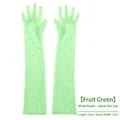 Long fruit green tulle bridal gloves with white pearl beads and elegant sheer finish - Fruit Green (Full Finger With Pearls)