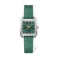 Elegant square women's watch with deep green sunray dial and green leather strap - Silver Case Green Dial Green Leather Strap