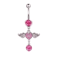 Piercing de ombligo de corazón rosa con alas de mariposa y piedras de circonita - Estilo Colgante de Corazón Alado (款式十三)