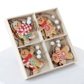 12-piece Christmas gingerbread man wooden ornaments in a four-grid storage box - 12Pcs Wood Box Set / Gingerbread Man Original Color
