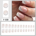 Faux ongles français rose nude et blanc avec rayures pailletées argentées, lot de 24 - Design Français Rose Blanc Paillettes Argent (Y-508)