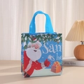 Blue non-woven Christmas gift bag with Santa Claus illustration and festive snow motifs - Large / Light Blue (Santa Claus)
