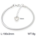 Pulsera de serpiente de acero inoxidable plateado de 3mm con colgante de corazón de 10mm - Corazón Plateado 10mm (KB207102-Z)