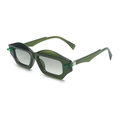 Modern retro dark green polygon sunglasses with grey gradient lenses and thick frames - Green Frame Gradient Green