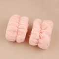 Soft light pink coral fleece wrist wash bands for face washing in a pair set - A Pair Of Korean Pink (3 Hand-sewn Threads)