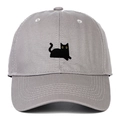 Casquette de baseball en coton gris avec broderie chat noir et structure 6 pans - Réglable / Gris