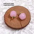 Pink translucent apple pendant with gold metal stem and green leaf, 14x19mm charm - 14# Pink Jade Apple