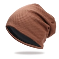 Gorro de punto tipo gofre marrón con forro negro y estilo holgado para adultos - Estilo con Forro de Felpa / Marrón