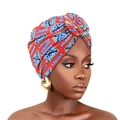 Ethnic red turban hat with geometric floral print and twisted knot design for women - One Size / Red