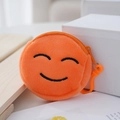 Mini orange plush coin purse with embroidered smiley face and plastic hook attachment - Orange