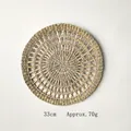 Bohemian 33cm straw wall decor, handcrafted round natural grass hanging ornament - Flat Rush Hollow 33cm