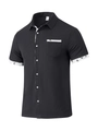 Dettaglio camicia nera in maglia a nido d'ape con fodera floreale ed etichetta 100% poliestere - S / Nero