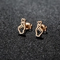 Minimalist stainless steel hollow heart gesture earrings in elegant rose gold finish - Finger Heart / Rose Gold