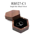 Hexagon dark walnut wood ring box with single slot and black velvet lining - Single Slot / Black (Black Velvet Lining)