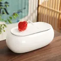 White ceramic flowing water desktop fountain with red koi fish detail for home decor - Like Fish in Water - Long White Style