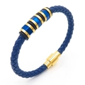 Pulsera trenzada de cuero azul oscuro para hombre con detalles metálicos dorados - Estilo B Dorado (KB170750-SJ)