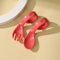 Red baby training spoon and fork set with curved handles for easy self-feeding - Cherry Red (Bagged)