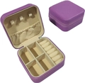 Portable purple leather jewelry box with zipper closure and velvet lining for travel - 10*10*5cm / Purple