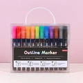 36 color double line outline markers set in a clear plastic case with white handle - 36 Colors Black Barrel With Tray