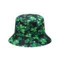 Black bucket hat with green shamrock and white star patterns for sun protection - Black Green Shamrock (V)