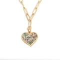 HipHop heart pendant necklace in gold finish with micro-paved colorful zircon stones - Colorful Zircon Heart / Gold