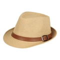 Chapeau de paille d'été pour hommes avec ruban en similicuir brun et boucle métal - Taille Unique Adulte (58cm) / Kaki