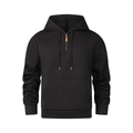 Men's black half-zip hoodie with orange zipper detail and kangaroo pocket on white background - Black