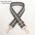 Detail of 3.8cm jacquard geometric canvas bag strap with golden metal hooks - Black Khaki Gold Hook