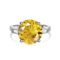 Elegant S925 silver ring featuring a large round yellow zircon and step-cut side stones - US 6 / Yellow Zirconia