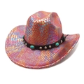 Détail d'un chapeau de cowboy coloré avec texture d'écailles et clous turquoise - M (56-58cm) / Rouge