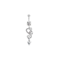 Silver stainless steel belly button ring with zircon heart pendant and curved barbell - XY-15 Heart Curvy