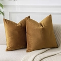Pair of golden brown velvet square throw pillow covers on a cozy beige sofa - 30*50cm (No Insert) / Elephant Coffee
