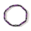Men's purple cylinder stone bead bracelet with dark grey hematite spacers - Purple Cylinder Metal Spacer Bracelet (B-B24061207A)