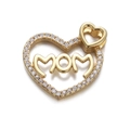 Gold-plated heart pendant with MOM lettering and diamond accents on white background - CX145-4 Gold White Zircon Heart MOM