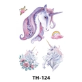 Waterproof temporary tattoo sticker with colorful unicorn, bird and rainbow designs, style TH-124 - Th-124 / 210*148mm