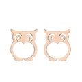 Detail view of hollow owl-shaped stud earrings in rose gold finish stainless steel - 273 Owl / Rose Gold