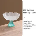 Blue glazed lotus pattern high foot tea cup with frosted texture and oriental style - Cyan