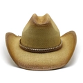Classic woven cowboy straw hat in natural brown with metallic bead band detail - M (56-58cm) / Khaki