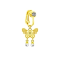 Gros plan d'un faux piercing de nombril papillon doré avec zircon et perles - Style Papillon Doré Double Perle Gland (FBR24011002)