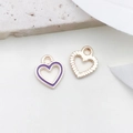 Purple enamel and gold textured heart charms for DIY jewelry making accessories - Heart Frame (10x12mm)