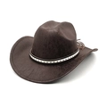 Chapeau de cowboy marron foncé rétro avec ruban à étoiles et franges en cuir longues - M(56-58cm) / café