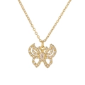 Elegant gold butterfly necklace with shimmering white zircon stones and pear-shaped center gem - White Zirconia & Water Drop Butterfly (CN001927YH)