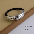 Minimalist elastic hair tie with silver hammered metal rectangle charm and black cord - Large Single-Tube Wave Silver