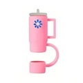 Detailed view of pink silicone handle and decorative blue floral straw cover accessory - Pink Mini Cup (2)