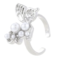 Silver butterfly ring with white pearls and hollow wings in an adjustable open style - Silver Pearl Butterfly Hollow Style (N-901)